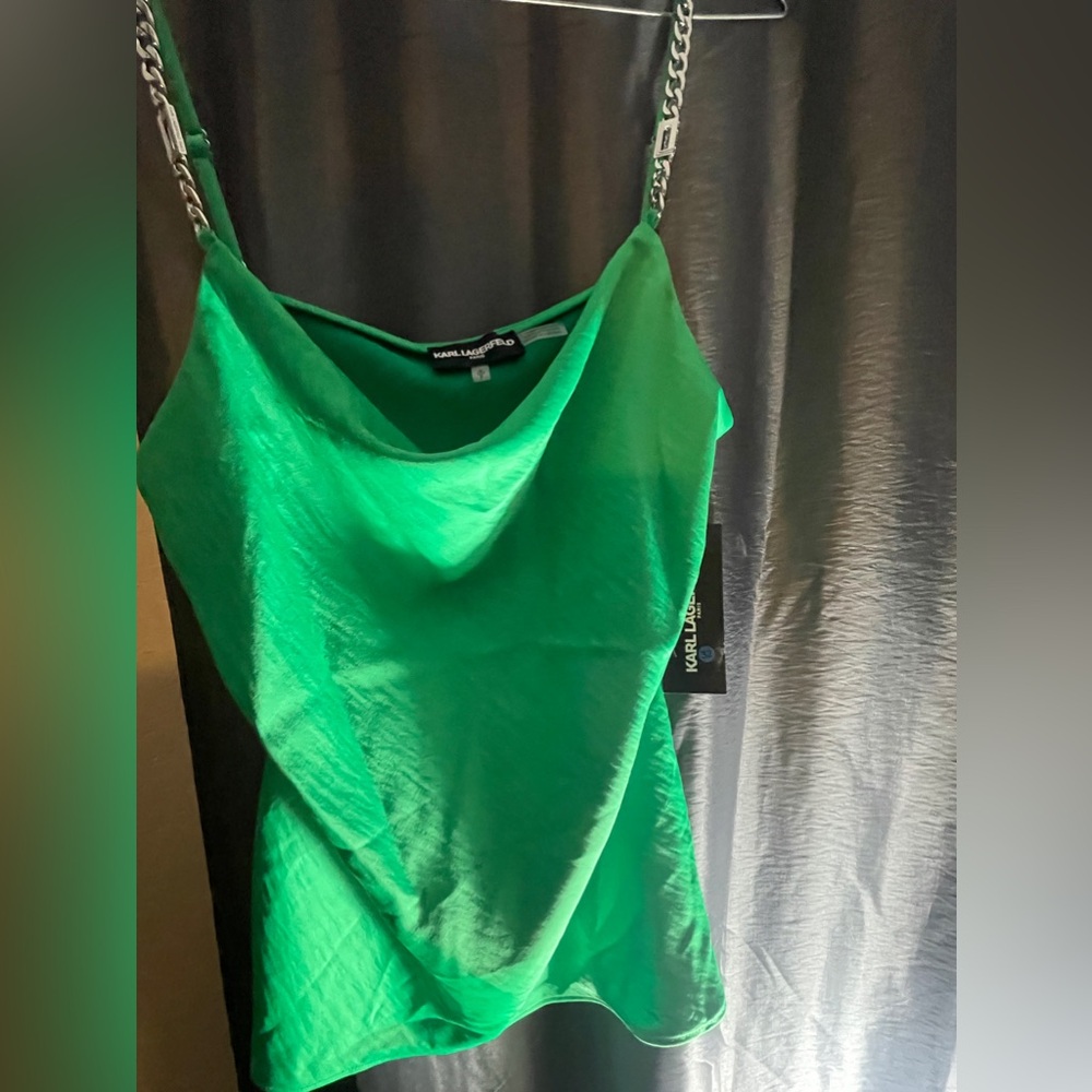 KARL LAGERFELD PARIS Green Solid Cowl Neck Sleeveless